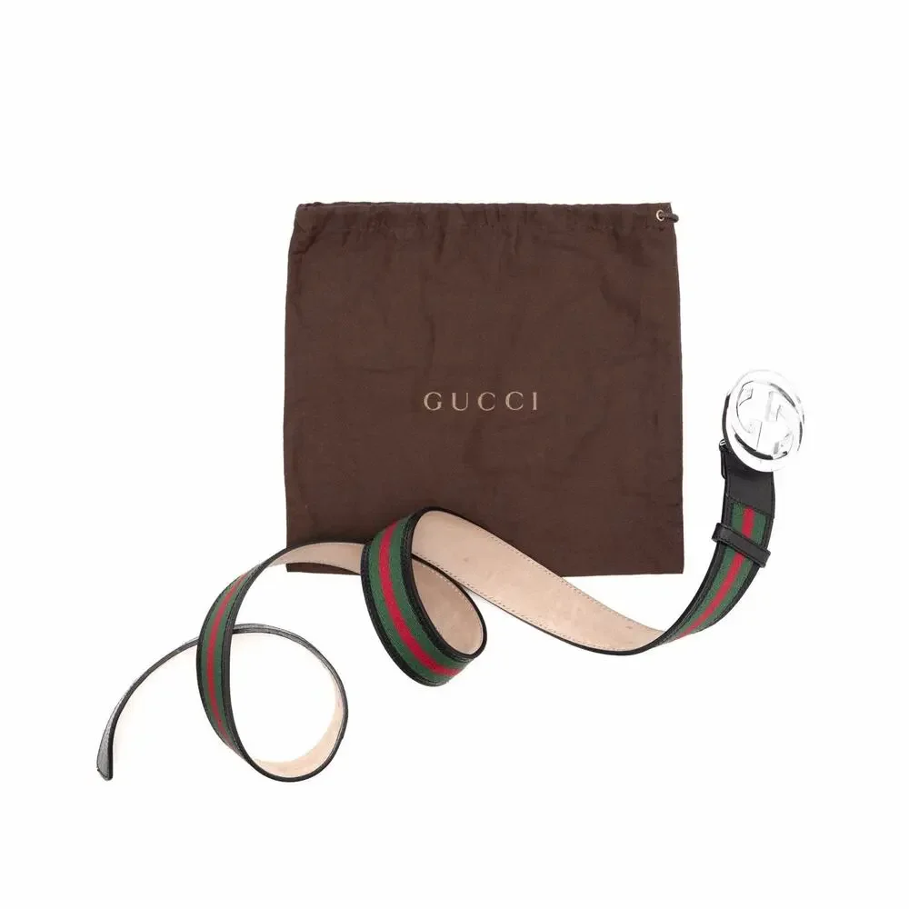 550$ Gucci 114984 Web Green Red Leather Interlocking G Buckle Belt 105/42